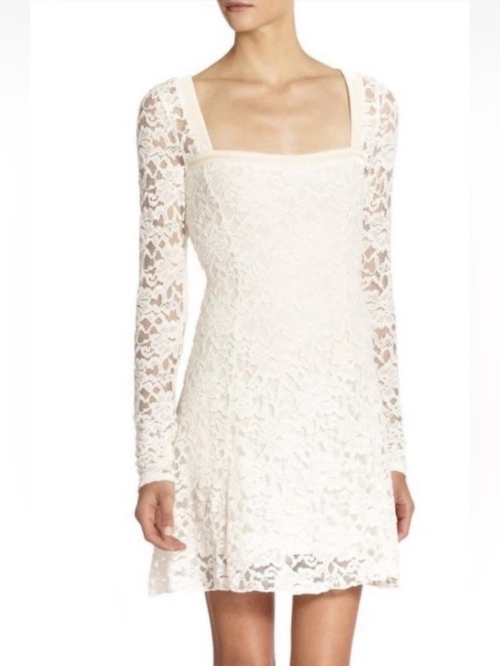Free People Ivory Lace & Velvet Mini Dress Flirt With You Long Sleeve SM Bridal